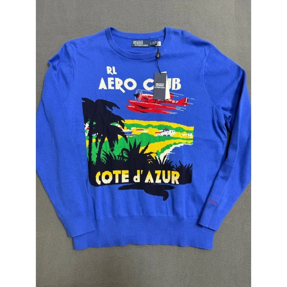 POLO RALPH LAUREN RETRO AERO CLUB COTE D'AZUR KNIT SWEATER MENS SZ L $350 NWT‎
